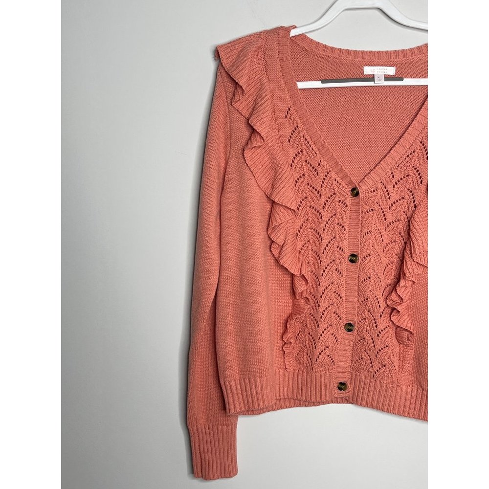 LC Lauren Conrad Womens Long Sleeve Cardigan Sweater Ruffle Button Front Size XL - Picture 2 of 12